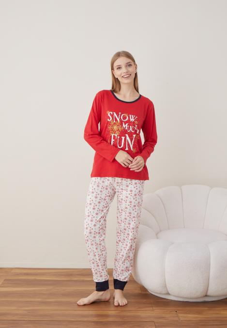 Pijama Dama Craciun " SNOW MUCH FUN " ,maneca lunga ,pantaloni lungi,Engros